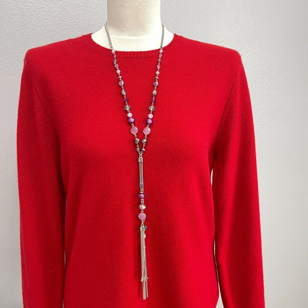 White House Black Market Silver Purple Opal Fringe Fashion Y Drop‎ Long Necklace
